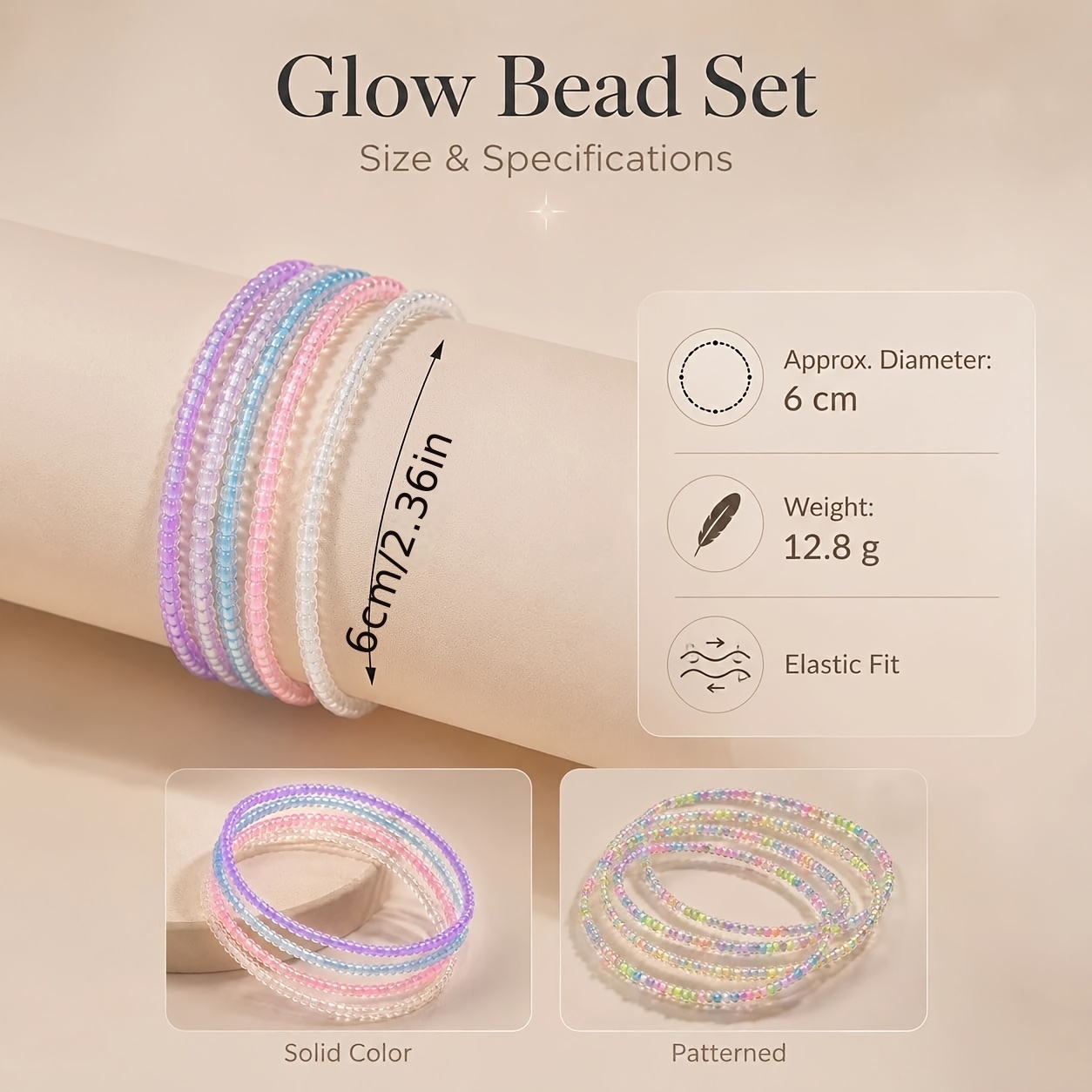 4pcs Glow-In-Dark Glass Bead Anklet Set, Beach Party Gift